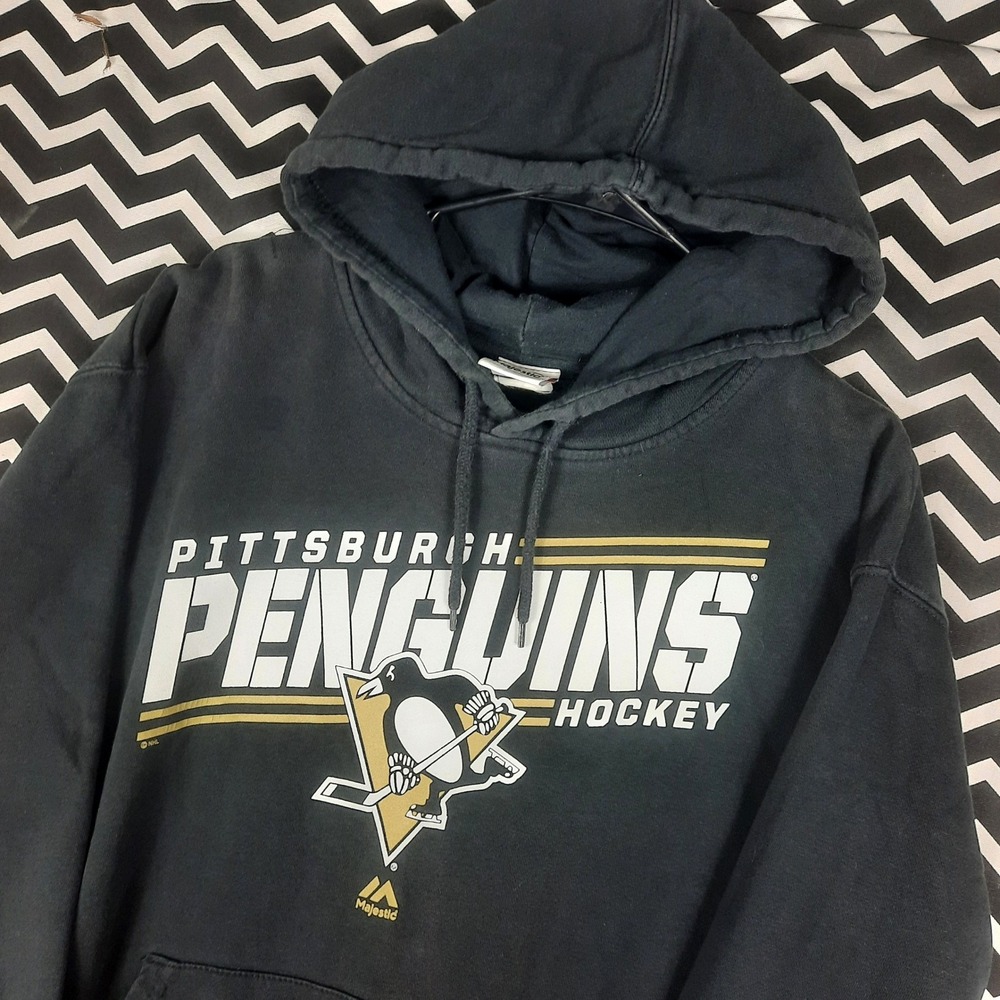 Majestic Pittsburgh Penguins NHL Hockey Hoodie Mens Black Graphic Pullover Men M